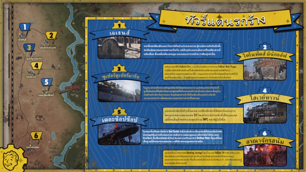 ชมภาพไฮไลต์สถานที่สำคัญจากซีรีส์ Fallout – ไปเยือนได้จริงภายในเกม Fallout 76